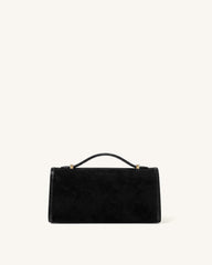 Delphine Faux Suede Top Handle Bag - Black