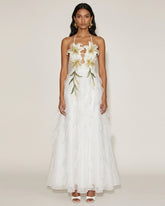 Lily-Embroidered Embroidered Halter Tiered Maxi Dress - White