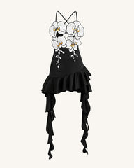 Orchid Embroidered Ruffle Hem Mini Dress - Black