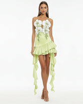 Orchid Embroidered Ruffle Hem Mini Dress - Light Green