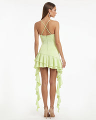 Orchid Embroidered Ruffle Hem Mini Dress - Light Green