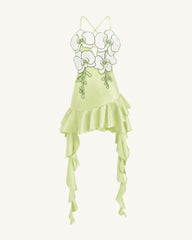 Orchid Embroidered Ruffle Hem Mini Dress - Light Green