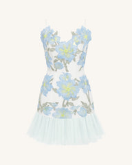 Floral Sling Mini Dress - Baby Blue