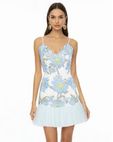 Floral Sling Mini Dress - Baby Blue