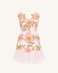 Floral Sling Mini Dress - Rose Pink