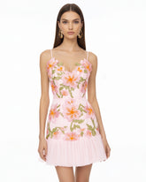 Floral Sling Mini Dress - Rose Pink