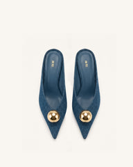 Helena Gold Sphere Pointed Toe Mules - Denim Blue