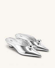 Helena Gold Sphere Pointed Toe Mules - Silver