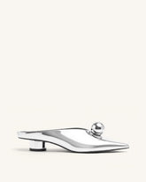 Helena Gold Sphere Pointed Toe Mules - Silver