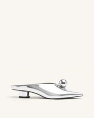 Helena Gold Sphere Pointed Toe Mules - Silver