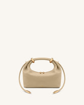 Ellie Metal Ring Embellished Top Handle Bag - Beige