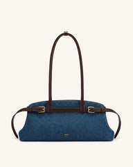 Arden Belt Detail East-West Shoulder Bag - Blue Denim