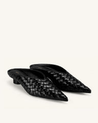 Helena Woven Textured Pointed Toe Mules - Black