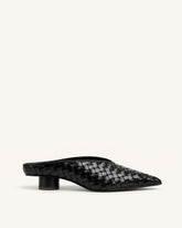 Helena Woven Textured Pointed Toe Mules - Black