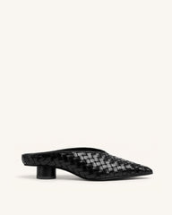 Helena Woven Textured Pointed Toe Mules - Black