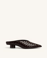 Helena Woven Textured Pointed Toe Mules - Burgundy