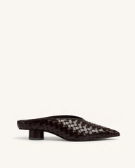 Helena Woven Textured Pointed Toe Mules - Burgundy