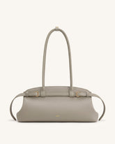 Arden Pebbled Belt Detail East-West Shoulder Bag - Taupe