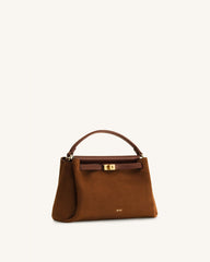 Carmen Faux Suede Top Handle Bag - Brown