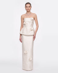 Floral Appliqué Vine Maxi Skirt - White