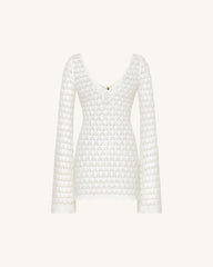 Pointelle Knit Keyhole Mini Dress - White