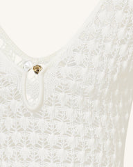 Pointelle Knit Keyhole Mini Dress - White