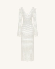 Pointelle Knit Keyhole Maxi Dress - White