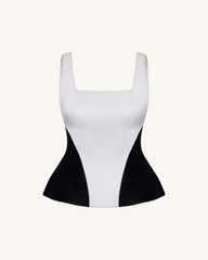 Monochrome Paneled Square-Neck Peplum Top - Black