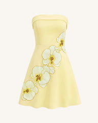 Orchid Embroidered Strapless A-Line Midi Dress - Pale Yellow