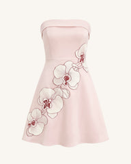 Orchid Embroidered Strapless A-Line Midi Dress - Blush Pink