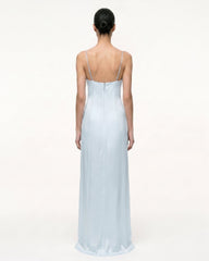 Iris Motif Satin Slip Gown - Light Blue