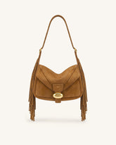 Avery Fringe Faux Suede Shoulder Bag - Brown