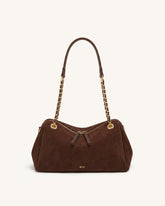 Mireya Faux Suede Chain Shoulder Bag - Dark Brown