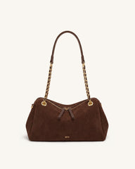 Mireya Faux Suede Chain Shoulder Bag - Dark Brown