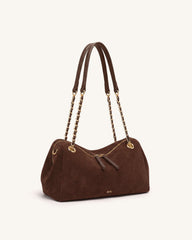 Mireya Faux Suede Chain Shoulder Bag - Dark Brown