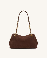 Mireya Faux Suede Chain Shoulder Bag - Dark Brown