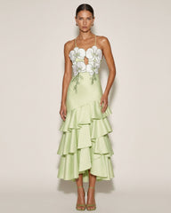 Orchid Embellished Ruffle Midi Dress - Light Green