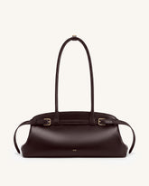 Arden Belt Detail East-West Shoulder Bag - Dark Brown