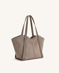 Kiana Large Capacity Faux Suede Tote Bag - Taupe