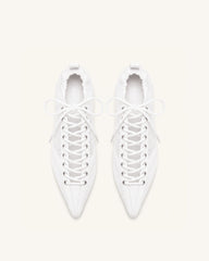 Ava Lace-Up Mesh Flats - White