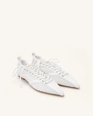 Ava Lace-Up Mesh Flats - White