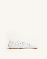 Ava Lace-Up Mesh Flats - White