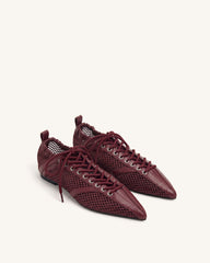 Ava Lace-Up Mesh Flats - Burgundy