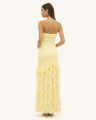 Orchid Embroidered Ruffled Strapless Maxi Dress - Pale Yellow
