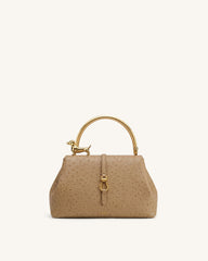 Bruna Dachshund Metal Handle Top Handle Bag - Khaki Brown