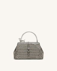 Bruna Dachshund Metal Handle Top Handle Bag - Light Grey Croc