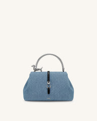 Bruna Dachshund Metal Handle Top Handle Bag - Light Blue Denim