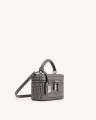 Cleo Box Shape Top Handle Bag - Grey Croc