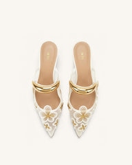 Helena Pierced Floral Mesh Mules - Ivory