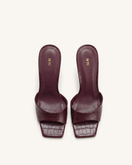 Hannah Croc-Embossed Heel Mules - Burgundy
